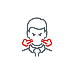 head of sick man coughing without a mask single line icon isolated on white. Perfect outline symbol Signs and symptoms Coronavirus Covid 19 pandemic banner. Quality design element with editable Stroke