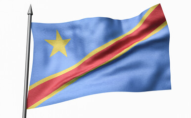 3D Illustration of Flagpole with Congo Democratic Republic Flag