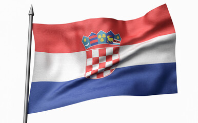 Fototapeta na wymiar 3D Illustration of Flagpole with Croatia Flag