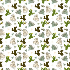 Seamless pattern with cactus. Pattern background of cactus with soft color. Cacti in pots. Simple illustration cactus pattern.