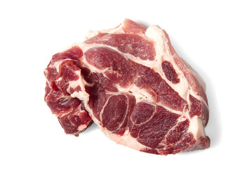 single fresh raw pork steak on white background.