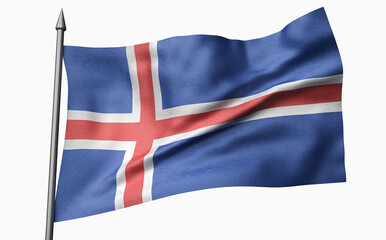 3D Illustration of Flagpole with Iceland Flag