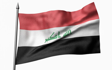 3D Illustration of Flagpole with Iraq Flag