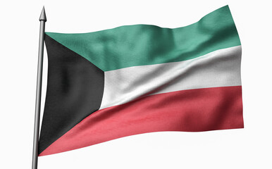 Fototapeta na wymiar 3D Illustration of Flagpole with Kuwait Flag