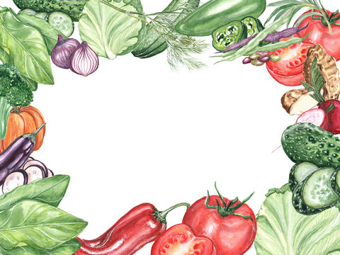 Watercolor illustration of vegetables on a white background