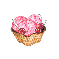 Watercolor illustration of ice cream balls