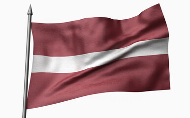 Fototapeta na wymiar 3D Illustration of Flagpole with Latvia Flag
