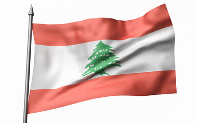 3D Illustration of Flagpole with Lebanon Flag