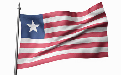 3D Illustration of Flagpole with Liberia Flag