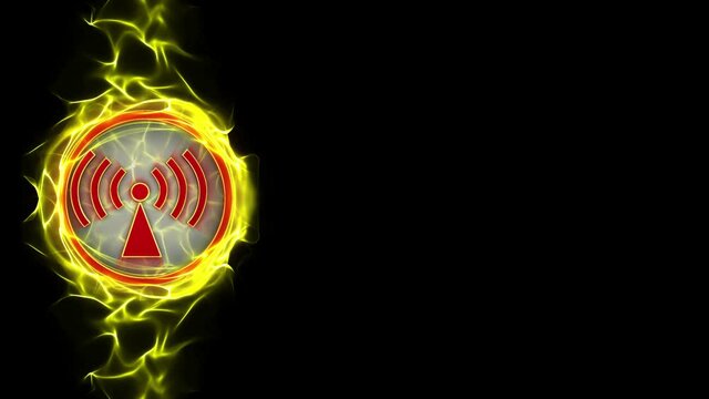 Non-ionizing Radiation Danger Symbols Animation, Rendering, Background, Loop, 4k

