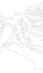 Coloring of background with mountains and clouds