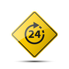 yellow diamond road sign with a black border and an image 24 in the circle on white background Illustration