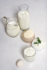 Healthy dairy menu on white rustic background