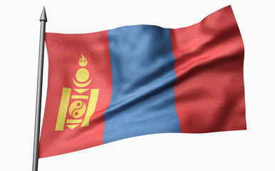 3D Illustration of Flagpole with Mongolia Flag