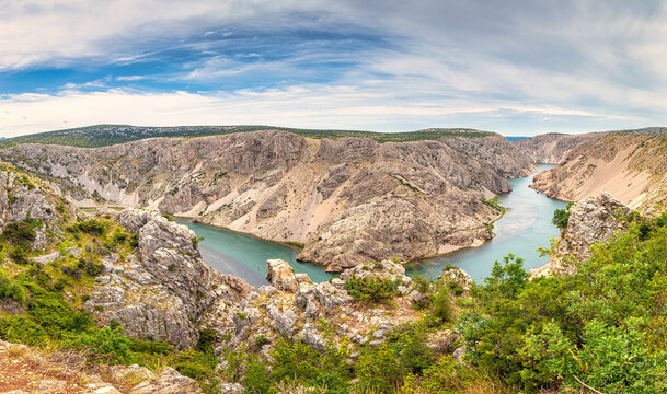 Mountainous wild landscape with canyon of Zrmanja river, close to Velebit mountain, Croatia.