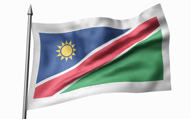 3D Illustration of Flagpole with Namibia Flag