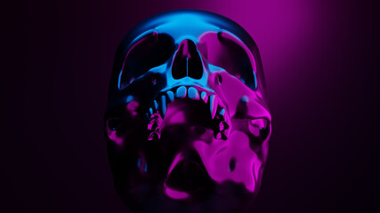 Vampire skull under neon glow lights - obrazy, fototapety, plakaty