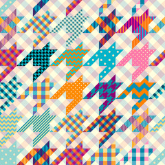 Classic Hounds-tooth pattern in a patchwork collage style.