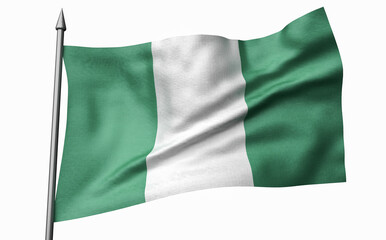 3D Illustration of Flagpole with Nigeria Flag