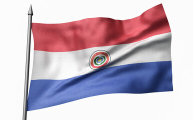 3D Illustration of Flagpole with Paraguay Flag
