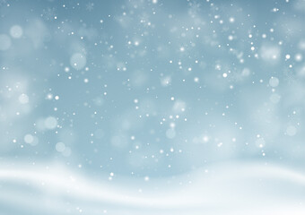 Christmas winter snowy landscape background. Winter snow dust background. Vector illustration