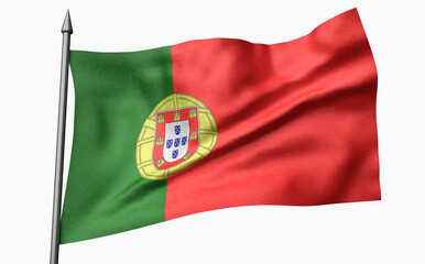 Naklejka premium 3D Illustration of Flagpole with Portugal Flag
