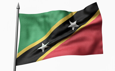 3D Illustration of Flagpole with Saint Kitts and Nevis Flag