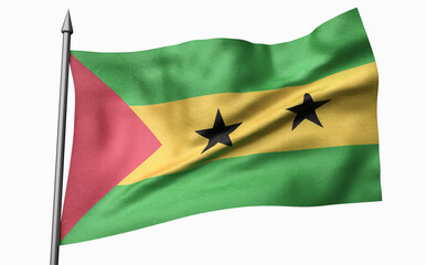3D Illustration of Flagpole with Sao Tome and Principe Flag