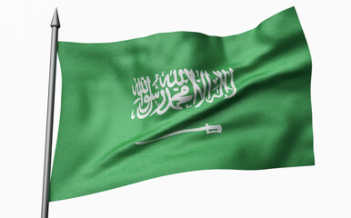 3D Illustration of Flagpole with Saudi Arabia Flag