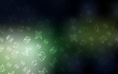Dark Green vector pattern with fresh ingredients. Glitter abstract sketch with gourmet food. Design for ad, poster, banner of cafes or restaurants.