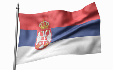 3D Illustration of Flagpole with Serbia Flag