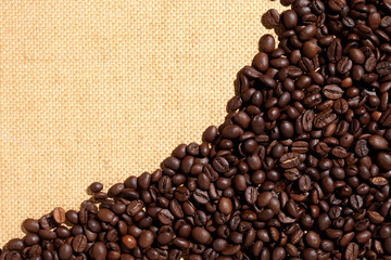 coffee beans on a canvas with copy space for yopur text