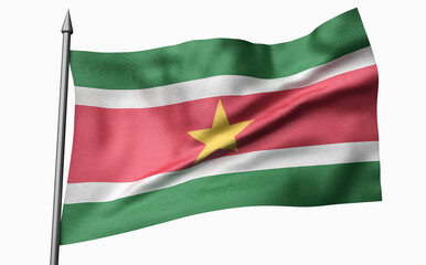 3D Illustration of Flagpole with Suriname Flag
