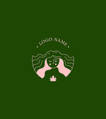Logo template in linear style. Delicate, subtle, elegant, natural, mysterious image of the girl's face. Fashionable logo for a beauty salon, natural cosmetics company and other business for women.