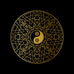 Meditation Template with Yin Yang Sign In Mandala