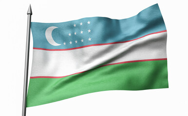 Fototapeta na wymiar 3D Illustration of Flagpole with Uzbekistan Flag