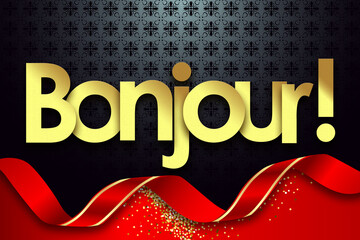 bonjour in black background and golden stars © nali