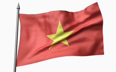 3D Illustration of Flagpole with Vietnam Flag