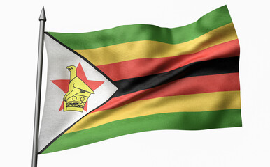3D Illustration of Flagpole with Zimbabwe Flag