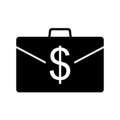 Icon of briefcase with cash. Leather business bag with dollar sign. Vector Illustration