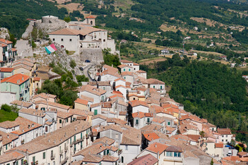 Fototapeta na wymiar Typical country of southern Italy.Muro Lucano, Potenza district, Basilicata, Italy, view of the town and the medieval castle.