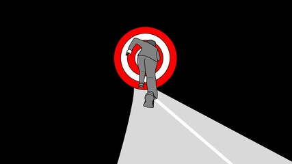 man runs to the goal. purposeful person concept. video illustration.