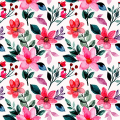 pink flower watercolor seamless pattern