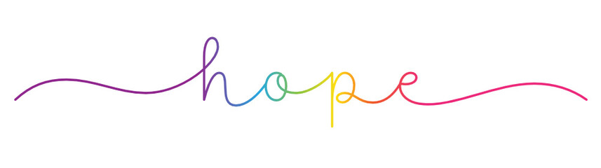 HOPE rainbow vector monoline calligraphy banner with swashes