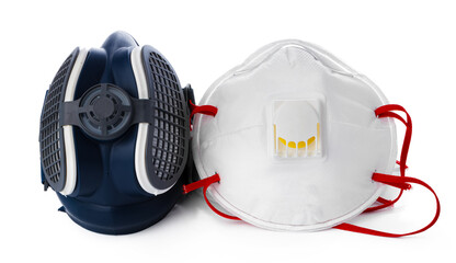 Medical respirator masks isolated on white background