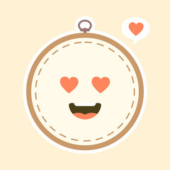 Cute And Kawaii Embroidery Hoop Vector Art Illustration. Brown wooden hoop for embroidery.  Cross Stitch Hoop Icon, Frame Hoop For Needle Work, 