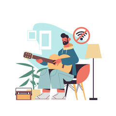 man playing guitar digital detox offline activities concept guy spending time without gadgets abandoning internet social networks full length vector illustration