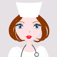 Portrait of a doctor girl on a gray background.