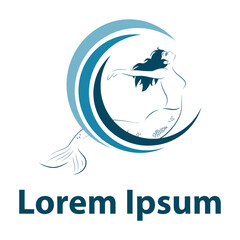 blue water waves in front of mermaid character, vector