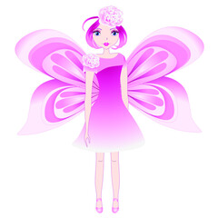 Cute pink fairy isolated on a white background.